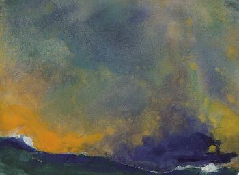 Emil Nolde - Meer (hoher Himmel, dunkelgrünes Wasser, qualmender Dampfer)