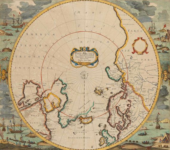 Hendrick Hondius - Poli Arctici et Circumiacentium Terrarum descriptio novissima.