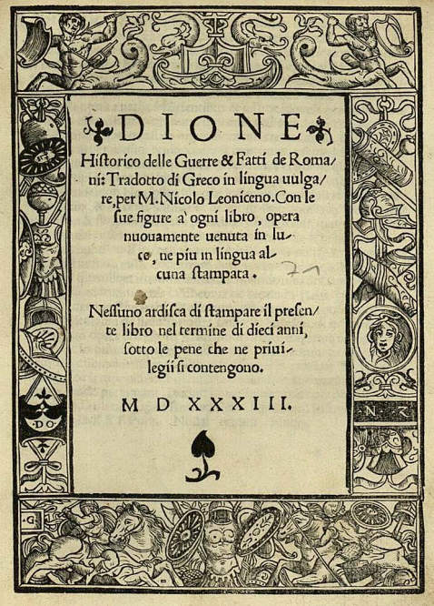 Dio Cassius - Delle guerre. 1533.