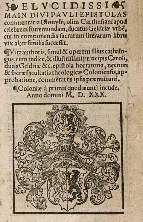  Dionysius Cartusianus - In Pauli epistolas commentaria. 1530.