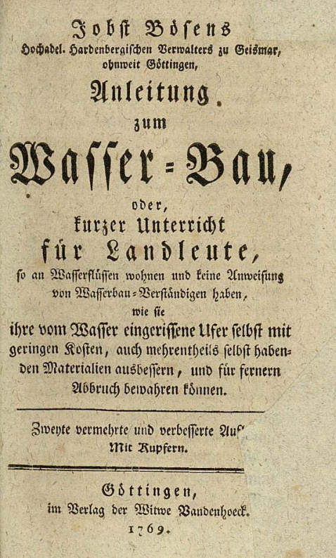 Jobst Böse - Anleitung zum Wasserbau. 1769.
