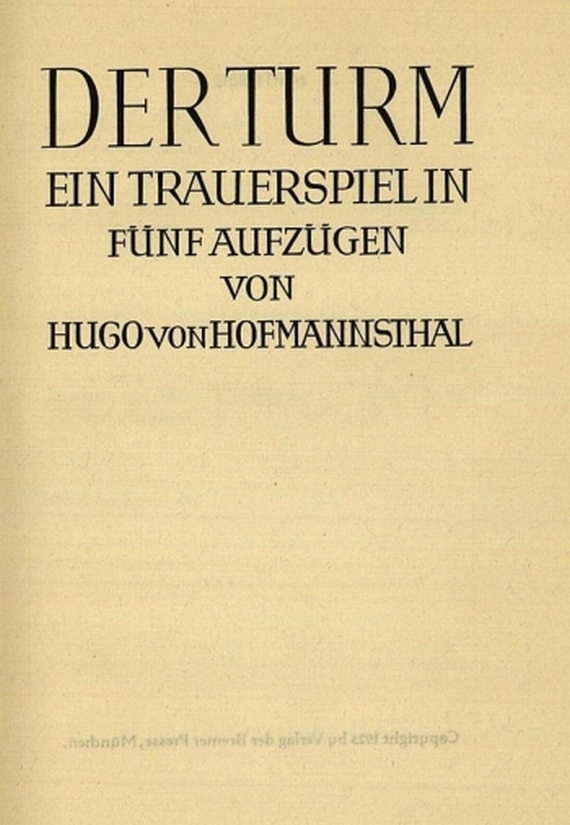   - Hofmannsthal, H. von, Der Turm. 1925.
