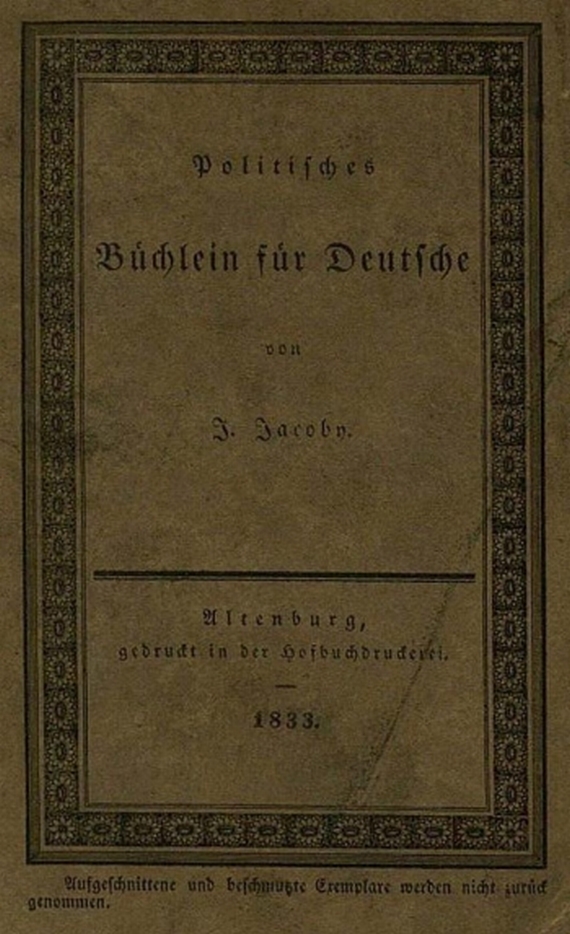 Johann Jacoby - Politisches Büchlein. 1833.