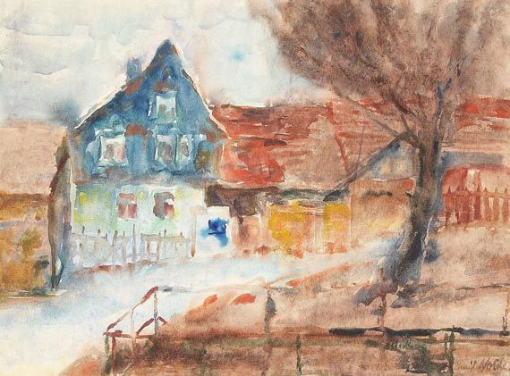 Emil Nolde - Blauer Hausgiebel und Baum