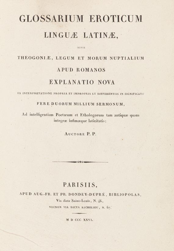Pierre Pierrugues - Glossarium Eroticum. 1826. - 