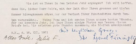 Lyonel Feininger - Masch. Brief mit Zeichn. (1951) - 