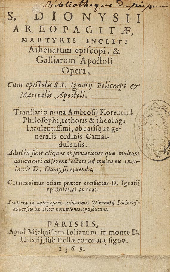  Dionysius Areopagnita - Opera. 1569.