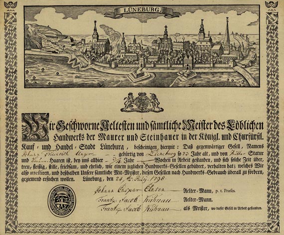  Handwerkskundschaft - 1 Bl. Handwerkskundschaft Lüneburg. 1798