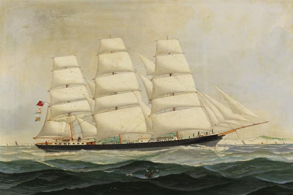 John Henry Mohrmann - Englische Dreimastbark "Derbyshire" vor der Steilküste von Dover