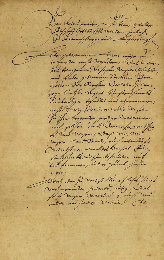  Christian Herzog v. Braunschwe - 1 Urkunde mit Unterschrift. 1618