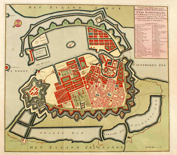  Dänemark - 1 Bl. Kopenhagen, altkol. Plan. 1728.