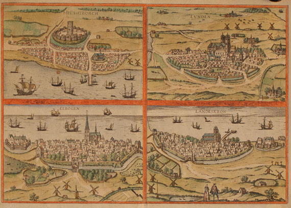  Schweden - 1 Bl. mit 4 Ansichten: Helsingborg, Lund, Malmö, Landskrona. 1588.