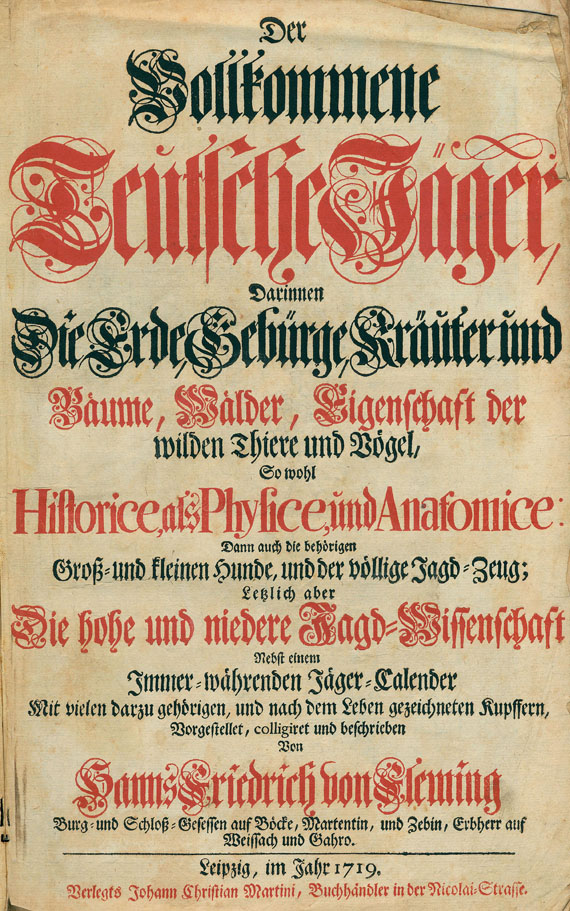  Jagd - H. Fr. von Fleming, Vollkommene Teutsche Jäger. 1719.