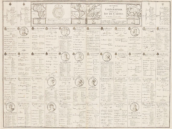 Spiele - 1 Bl. Les tables de geographie. P. du Val. Um 1670.