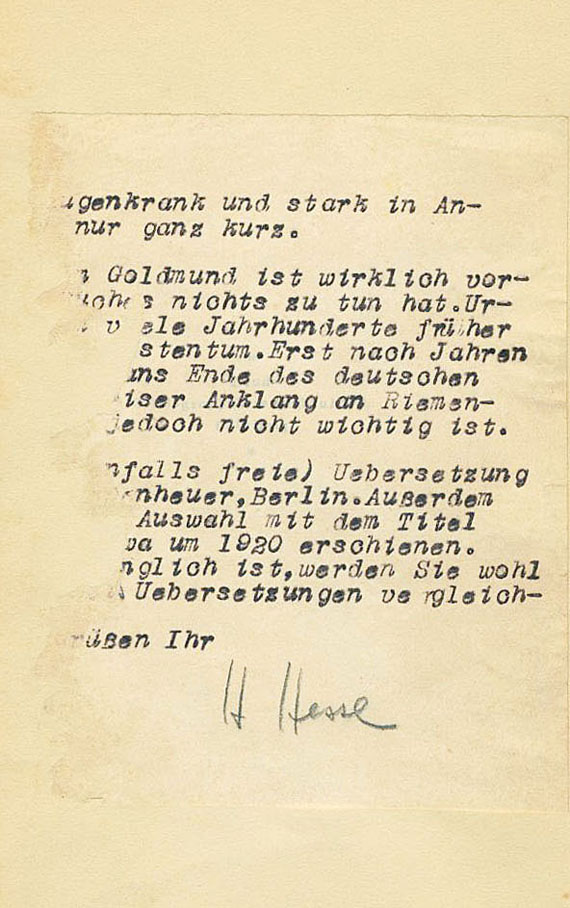 Hermann Hesse - Narziß und Goldmund. Mit masch. Brief m. U. 1930. - 