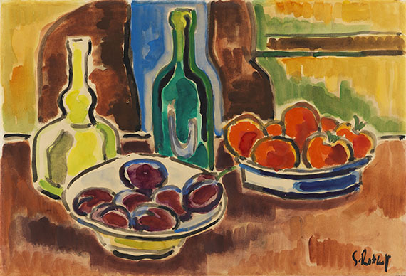 Karl Schmidt-Rottluff - Stillleben mit Obstschalen und Flaschen