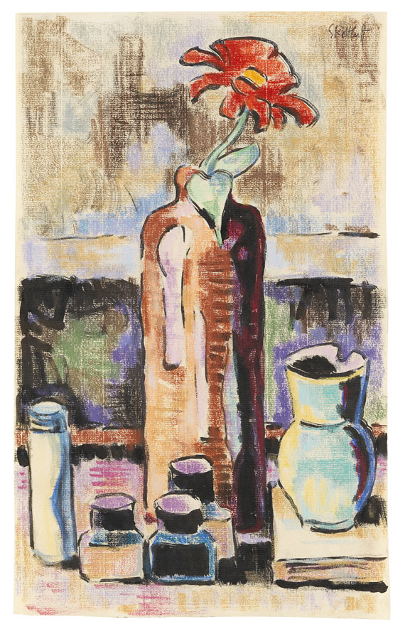 Karl Schmidt-Rottluff - Flasche und Zinnie (Rote Blume im Krug)