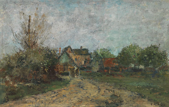 Rudolf Höckner - Bauerngehöft und Fuhrwerk in Landschaft