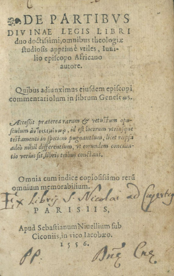 Junilius (Africanus) - De partibus divinae. 1556.