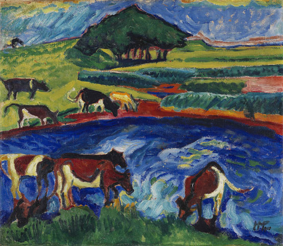 Hermann Max Pechstein - Boote am Dangaster Priel / Kühe - 