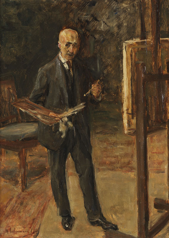 Max Liebermann - Selbstbildnis im Anzug vor der Staffelei, Ganzfigur