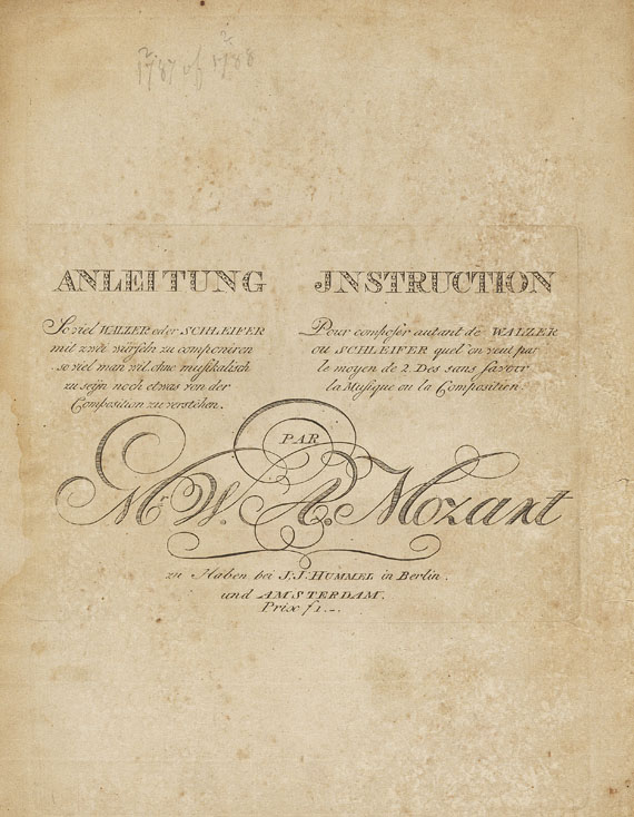 Wolfgang Amadeus Mozart - Anleitung ... zu componiren. Musikwürfelspiel. 1793