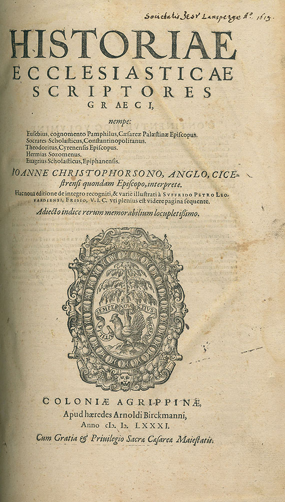  Eusebius Caesariensis - Historiae ecclesiasticae scriptores graeci. 1581