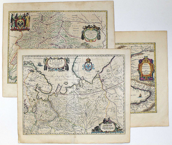  Rußland - 3 Bll. Russiae Pars australis, septentrionalis (Blaeu) + Pontus Euxinus (Ortelius).