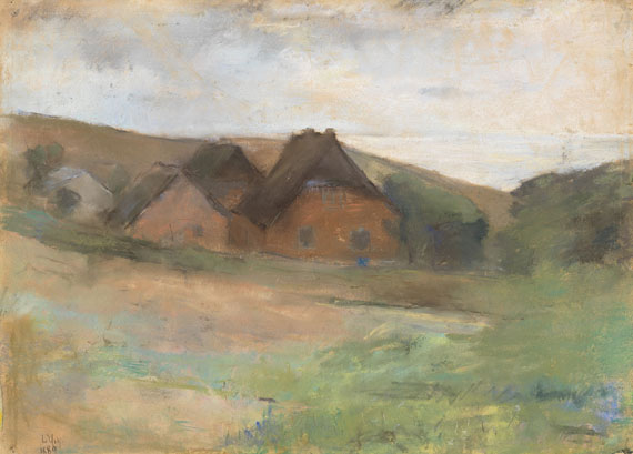 Lesser Ury - Wiesenlandschaft mit Bauernhäusern (Küstendorf)