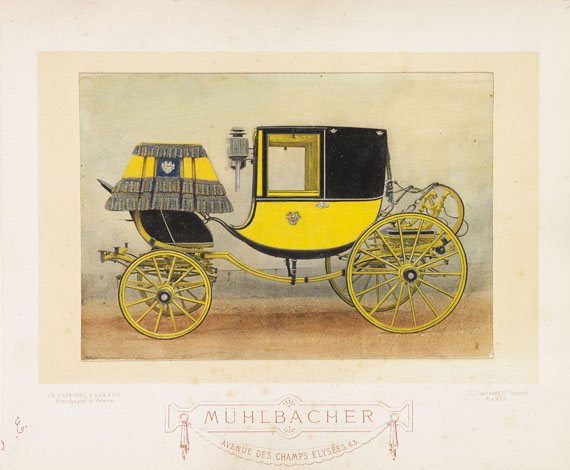 Kutschen - Album mit 30 kolor. Fotografien der Fa. Mühlbacher.  - Dabei: Ridinger, Taschenb. für Einspänner.