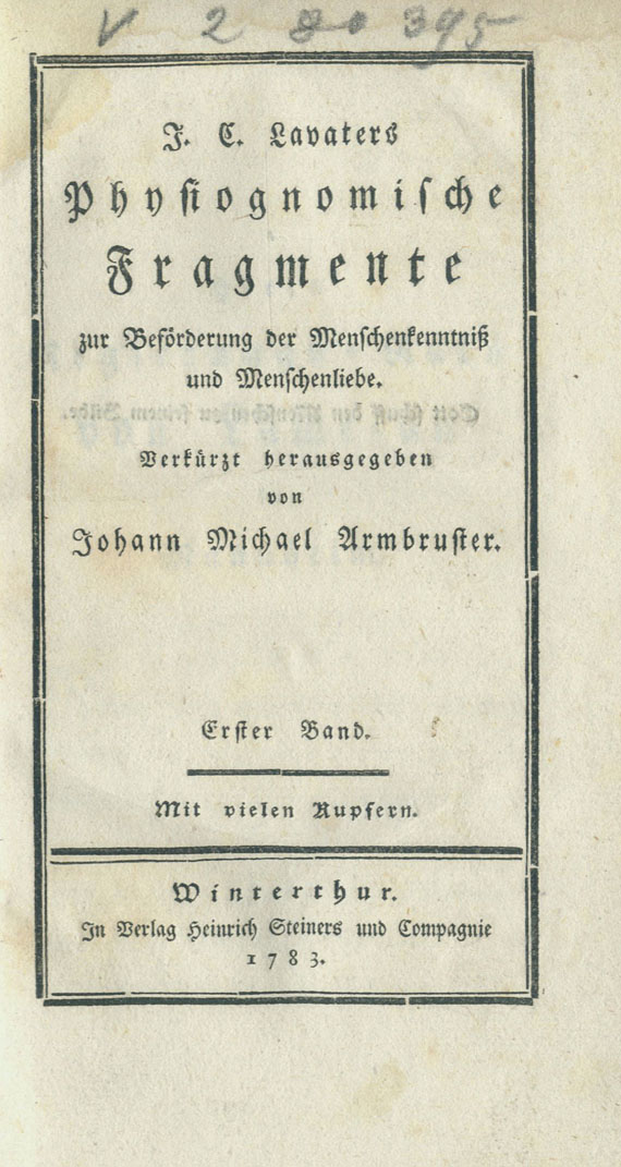 Johann Caspar Lavater - Physiognomische Fragmente. 3 Bde. Dabei: Brief von Armbruster