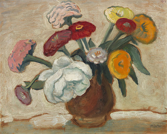 Gabriele Münter - Zinnien und weiße Rose