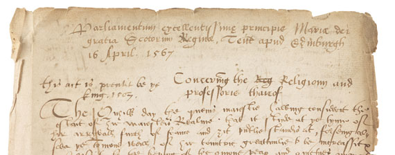 Mary Stuart - Ms. Parliament document (contemp. copy). Edinburgh 1567. - 