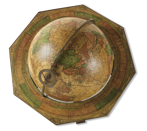  Globus - Pair of Celestial and Terrestrial Globes, 32 cm diameter. J. G. Doppelmayr 1728 (revised ed. by W. P. Jenig, 1789/90). - 