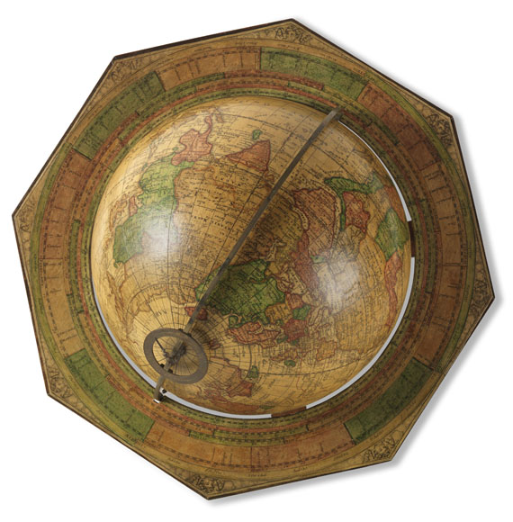  Globus - Pair of Celestial and Terrestrial Globes, 32 cm diameter. J. G. Doppelmayr 1728 (revised ed. by W. P. Jenig, 1789/90). - 