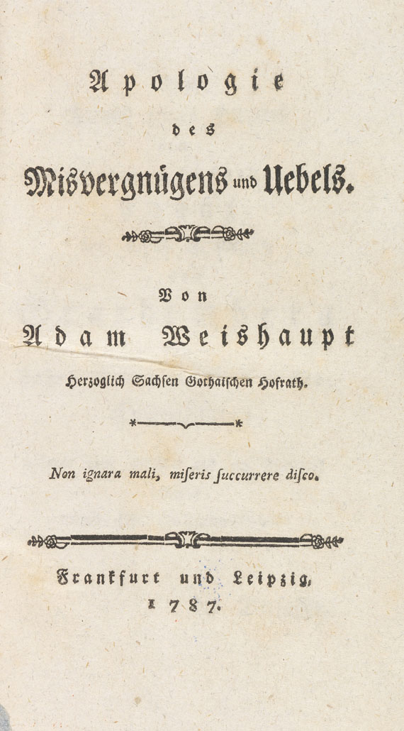 Adam Weishaupt - Apologie des Misvergnügens und Uebels. 3 Tle. in 2 Bde.