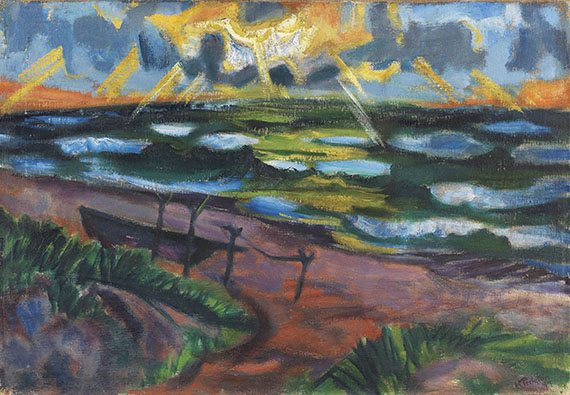 Hermann Max Pechstein - Stürmisches Wetter an der Ostsee (Beschienene Wellen)