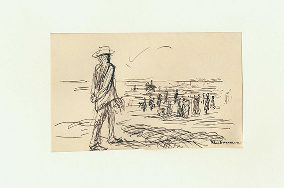 Max Liebermann - Am Strand (Sign. Orig.-Tuschfederzeichnung)