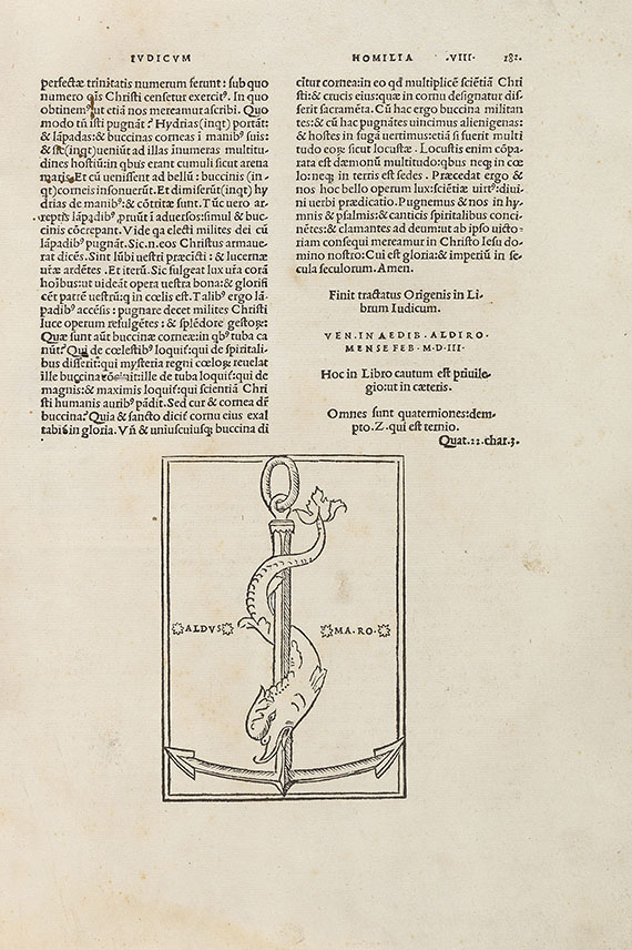  Aldus-Drucke - Origines Adamantius, In genesim homiliae. 1503