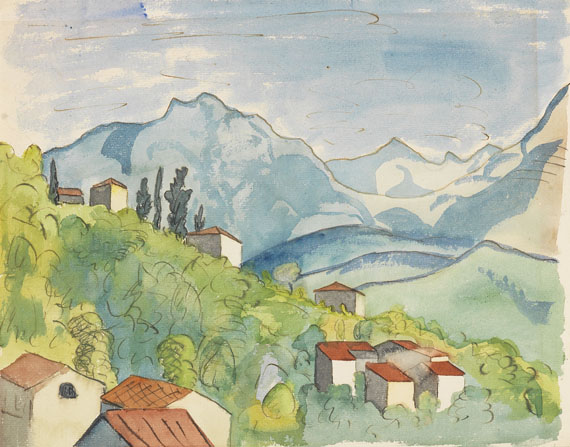 Hesse - Ansicht von Tessin. Original Aquarell.