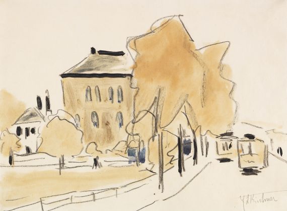 Ernst Ludwig Kirchner - Stadtlandschaft mit zwei Straßenbahnen (Strassenbahn. Berlinerstrasse in Dresden)