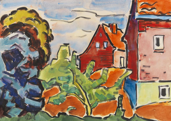 Karl Schmidt-Rottluff - Häuser hinter Bäumen