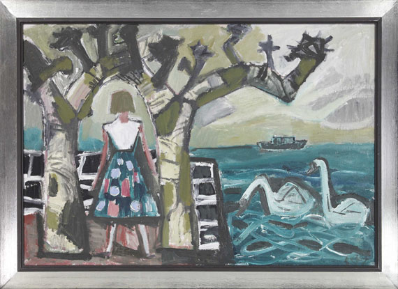 Otto Dix - Mädchen mit Platanen und zwei Schwänen am See - Frame image