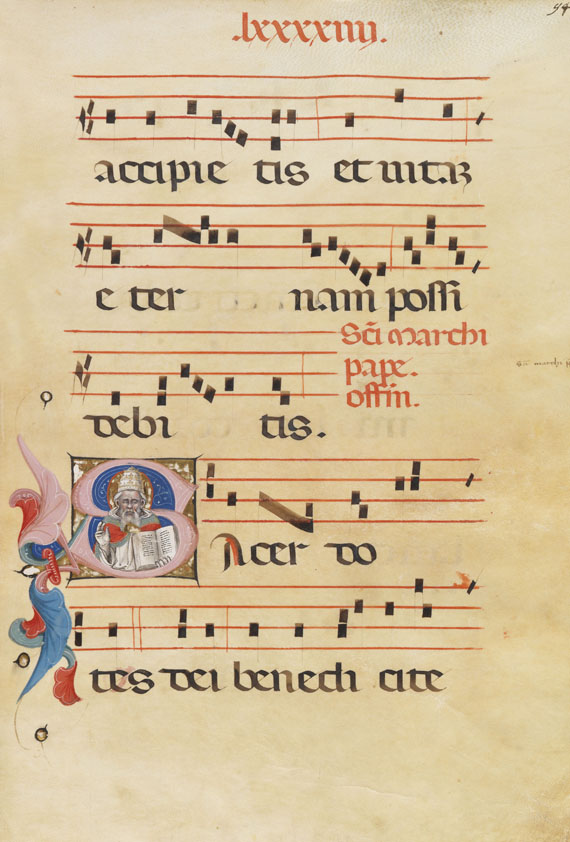   - Antiphonarblatt mit Papstminiatur