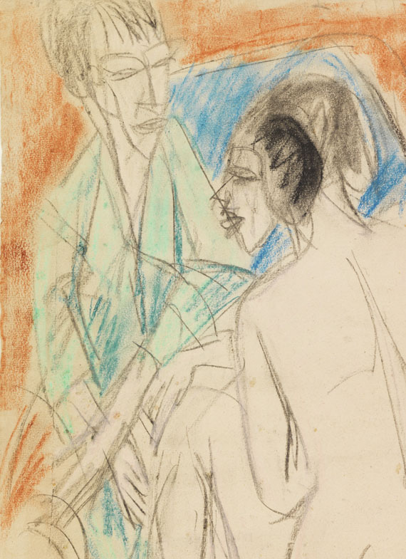 Ernst Ludwig Kirchner - Selbstporträt mit Gerda (Mann und Sitzende im Atelier) - 