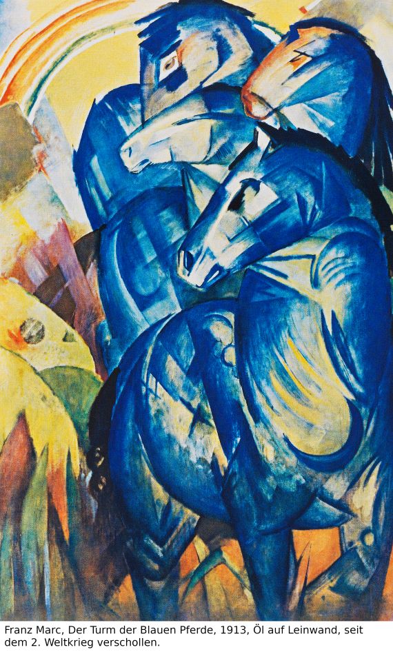 Franz Marc - Zwei Pferde. Verso: Zwei stehende Mädchenakte mit grünem Stein - 