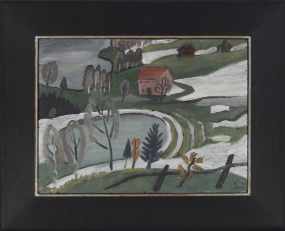 Gabriele Münter - See und Weiher (mit rosa Haus) bei Tauwetter - Frame image