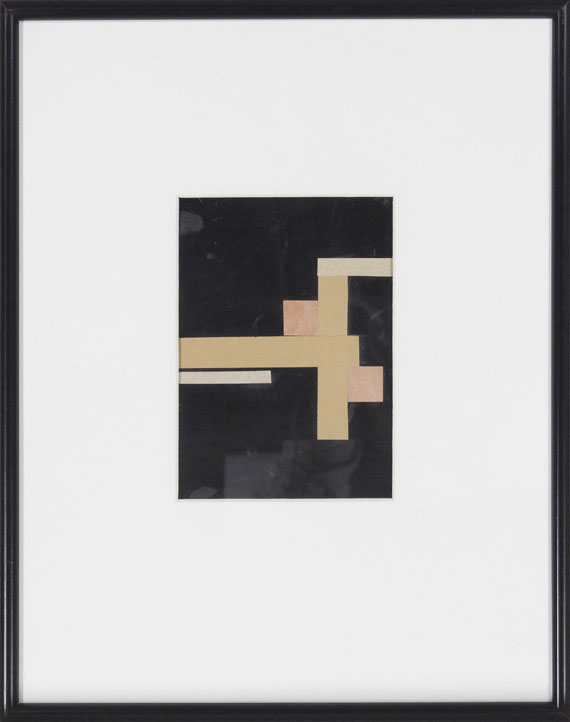 Walter Dexel - Entwurf zu II: Figuration in Weiß auf Schwarz mit zwei roten Quadraten - Frame image