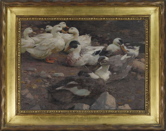 Alexander Koester - Neun Enten am Teichufer - Frame image
