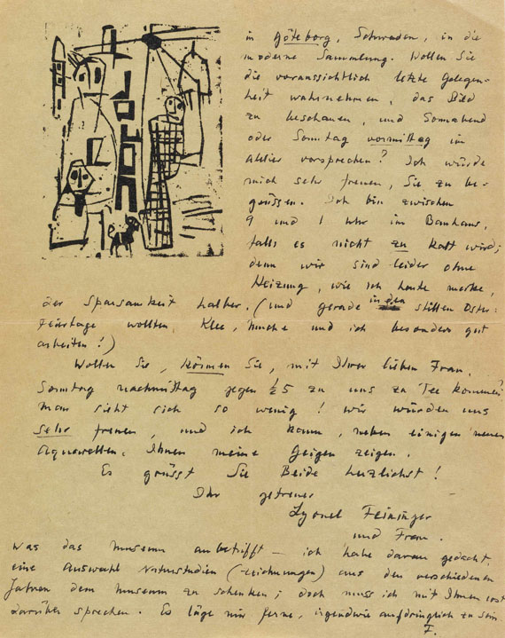 Lyonel Feininger - Eigenhändiger Brief. 30. März 1923